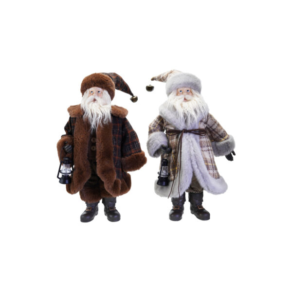 Faux Fur Fabric & Resin Santa with Lantern 2 Styles