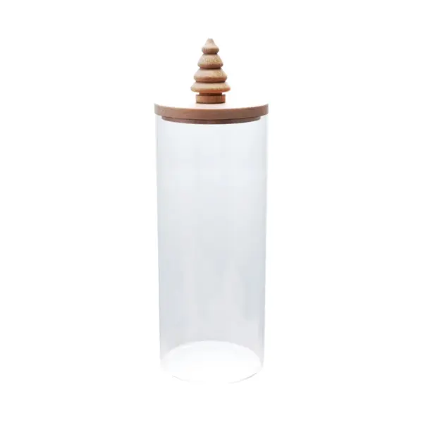 Glass Canister w/ Wood Lid & Tree Handle
