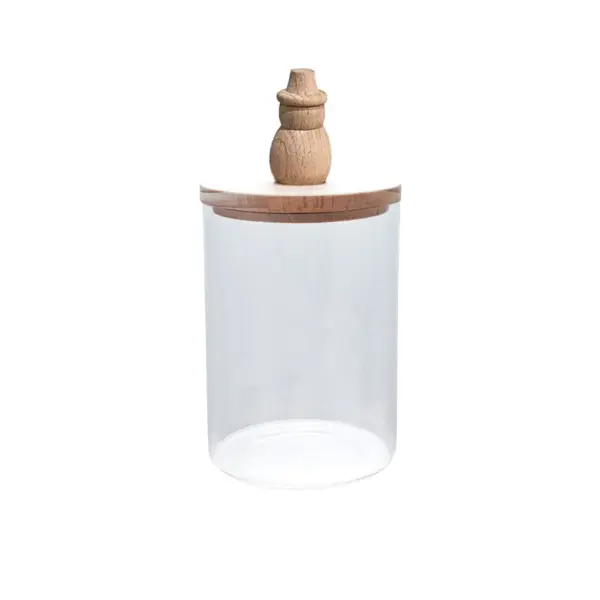 Glass Canister w/ wood lid & Snowman Handle