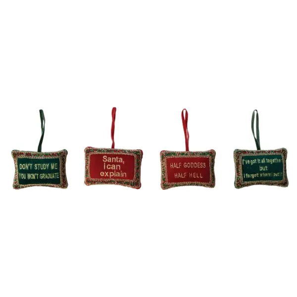 Cotton Velvet Pillow Ornament w/ Saying 4 Styles
