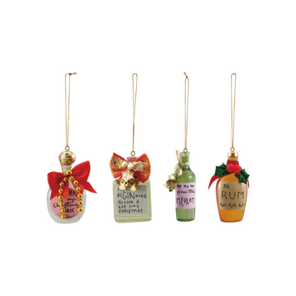 Resin Bottle Ornament with Holiday Cocktail Saying Set of 2 Styles