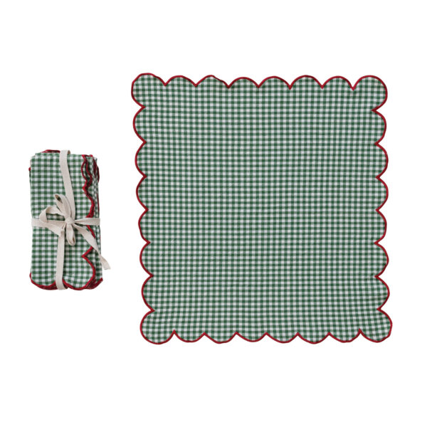 Cotton Scalloped Napkins & Contrasting Stitched Edge Set of 4 Tied with Cotton Tape