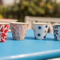 SMALL CUP PIETRE H 6 Ø 6,5 CM MOSAIC DECAL GOLD RIM AND DETAILS - Imagen 2